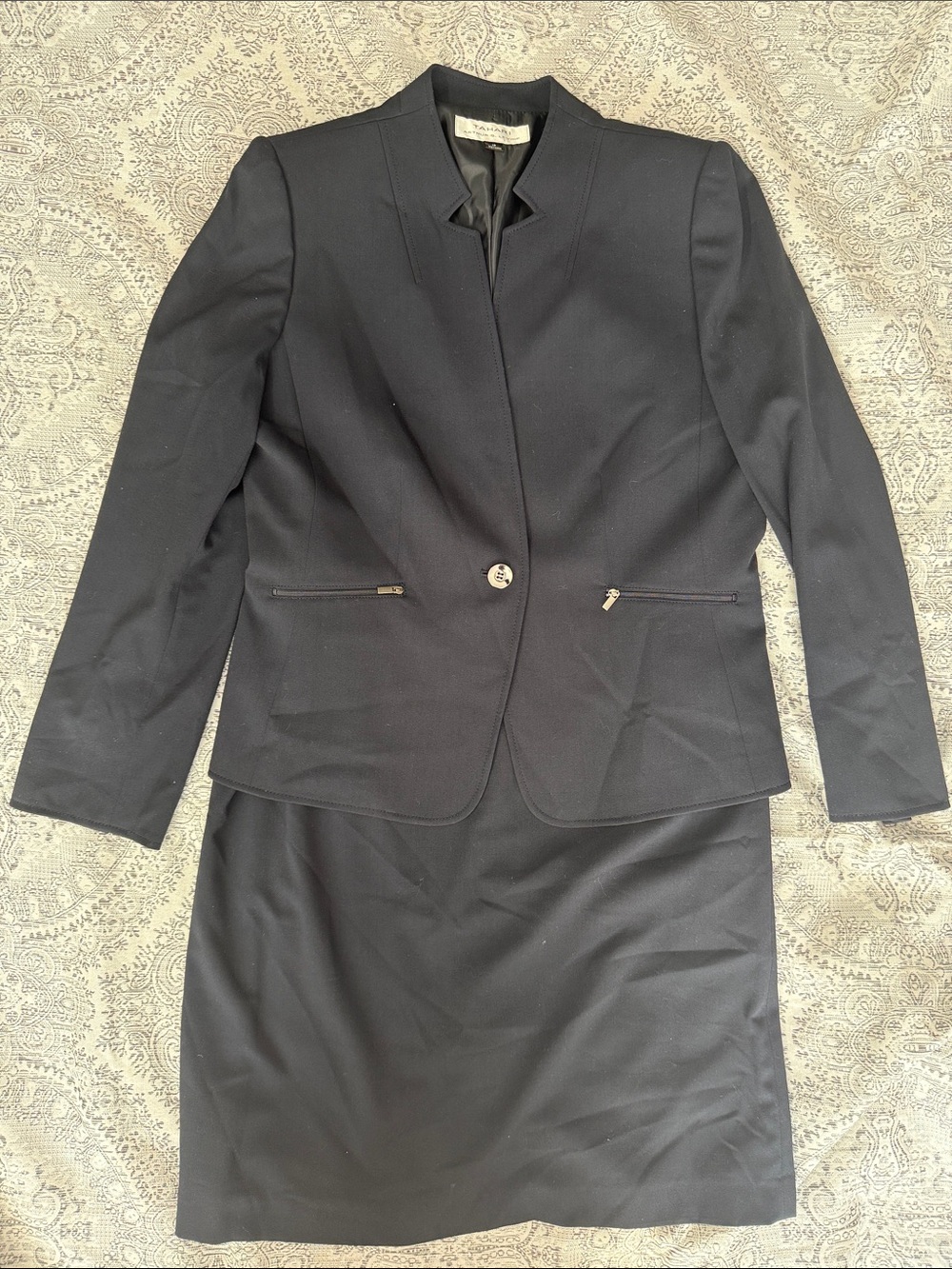 Tahari - 2pc Women's Navy Blazer & Skirt Set -Tailored Jacket w/Pencil Skirt -12